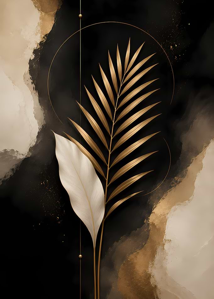 Golden Palm Leaf Abstract Art