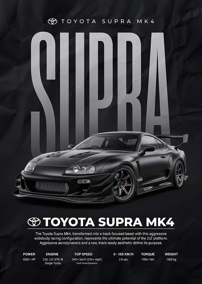 A striking black toyota supra car Poster