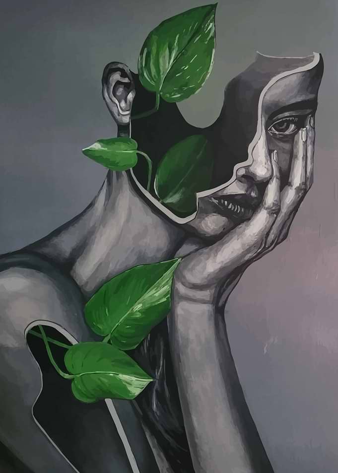 Surreal Portrait with Growing Plants