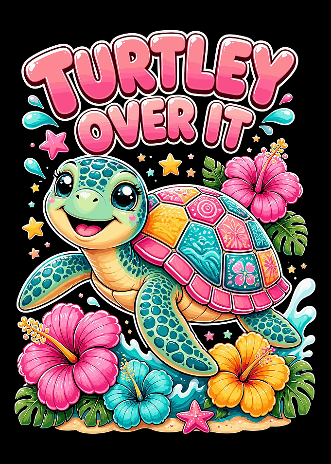 Cute Tropical Turtle – Colorful Beach Cartoon Animal Poster