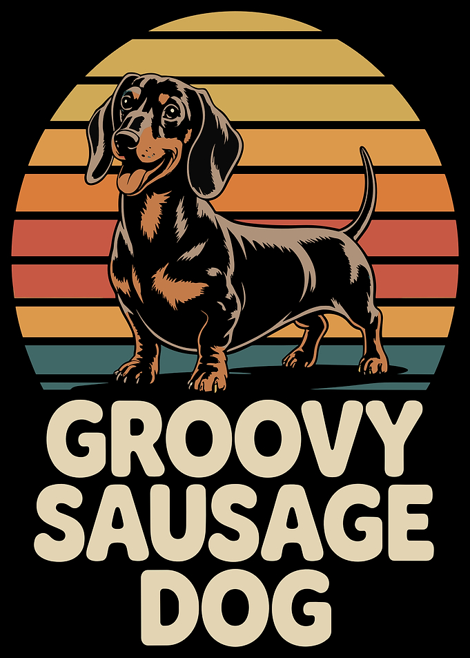 Groovy Sausage Dog Retro Sunset