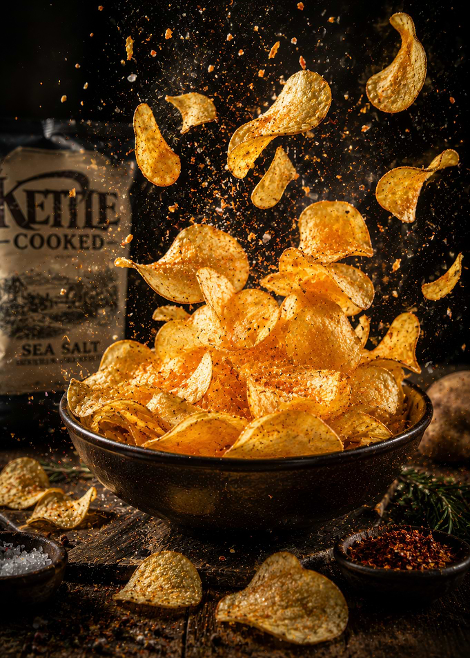 Potato Chips Exploding from Bowl