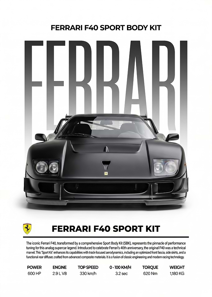 matte black ferrari f40 sport car poster