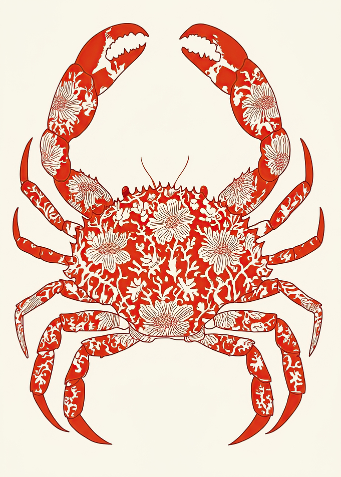 Red Crab with Floral Pattern