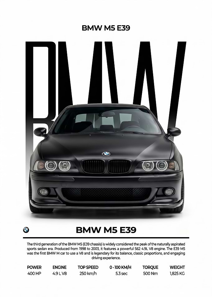 striking black bmw e39 Poster