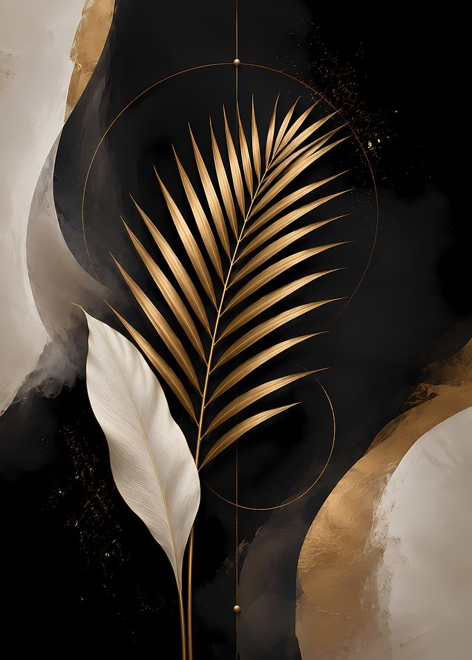 Golden Palm Leaf with Abstract Background