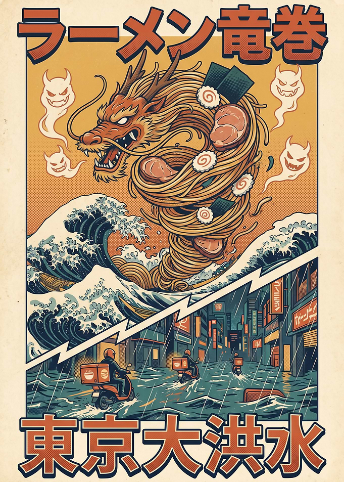 Ramen Dragon Tornado in Flooded Tokyo