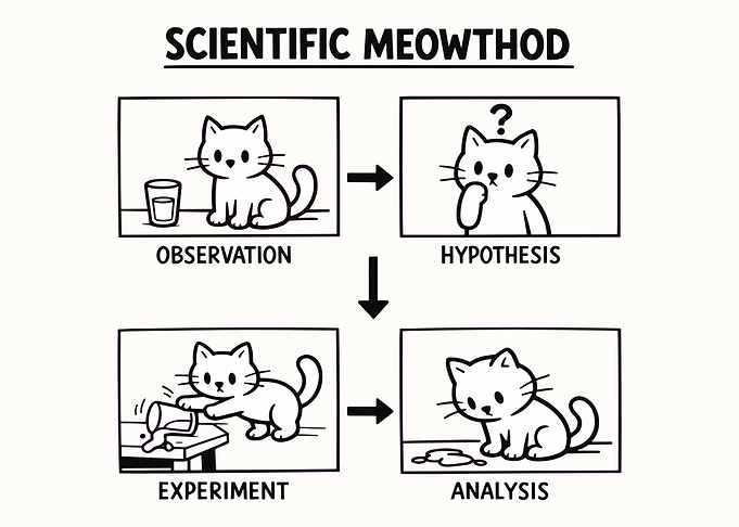 Scientific Meowthod Funny Cat Diagram Poster Cute Cartoon Cat Wall Art