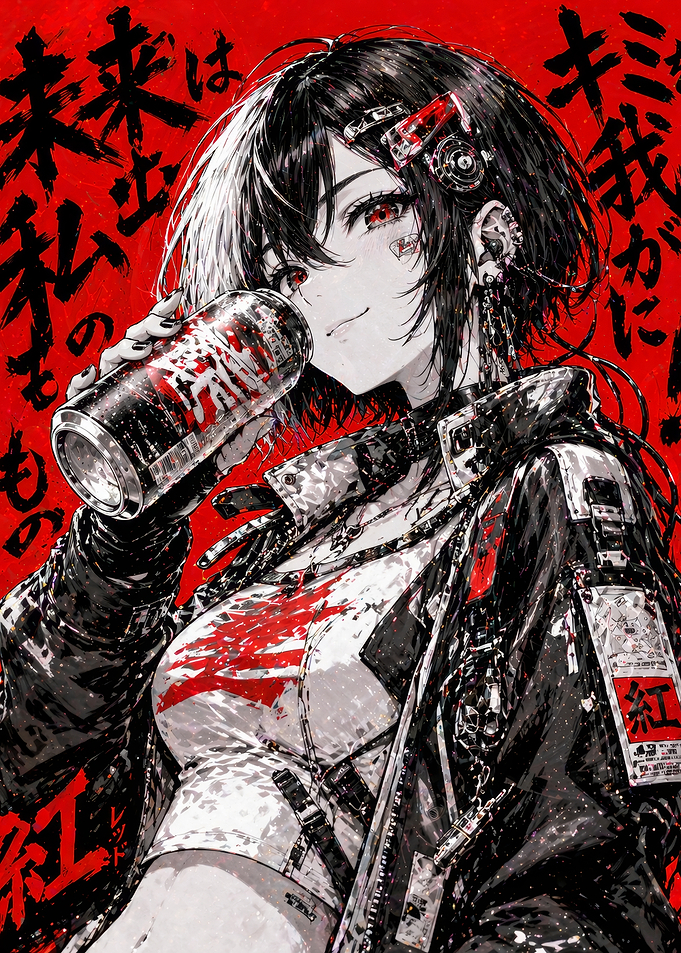 Anime Girl with Drink and Cyberpunk Style