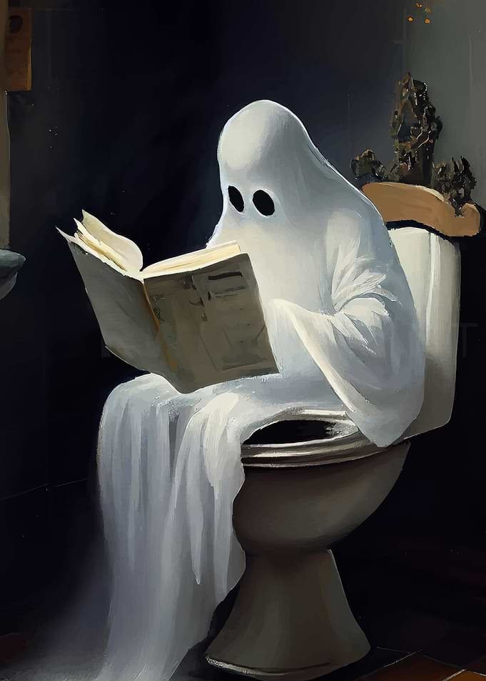 Ghost reading on a toilet