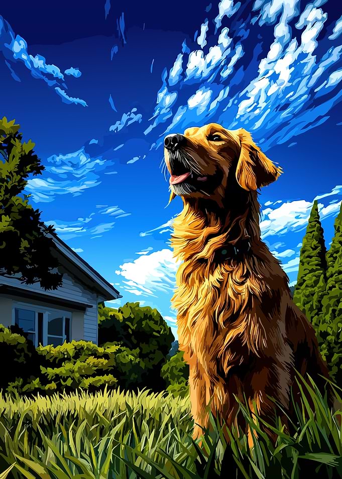 Golden Retriever in a Sunny Yard