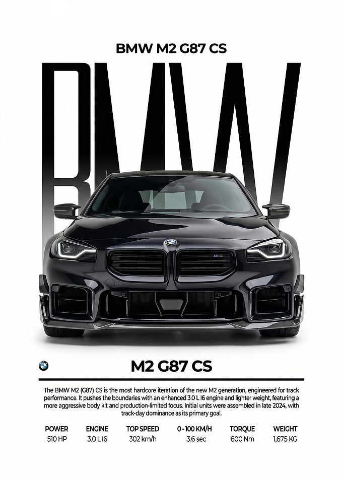 sleek black bmw m2 g87 cs car Poster