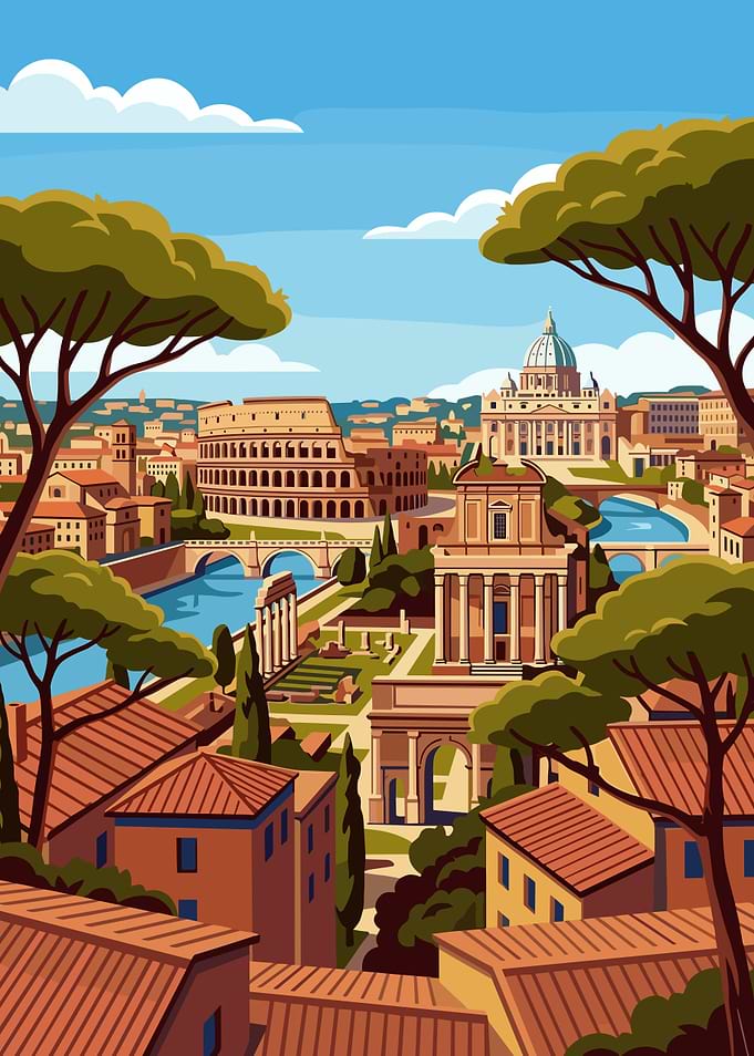 Vibrant Roman Cityscape with Landmarks