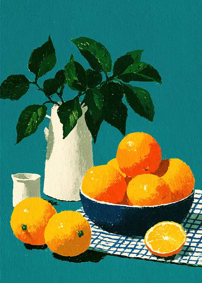 Still Life Oranges and Leaves
