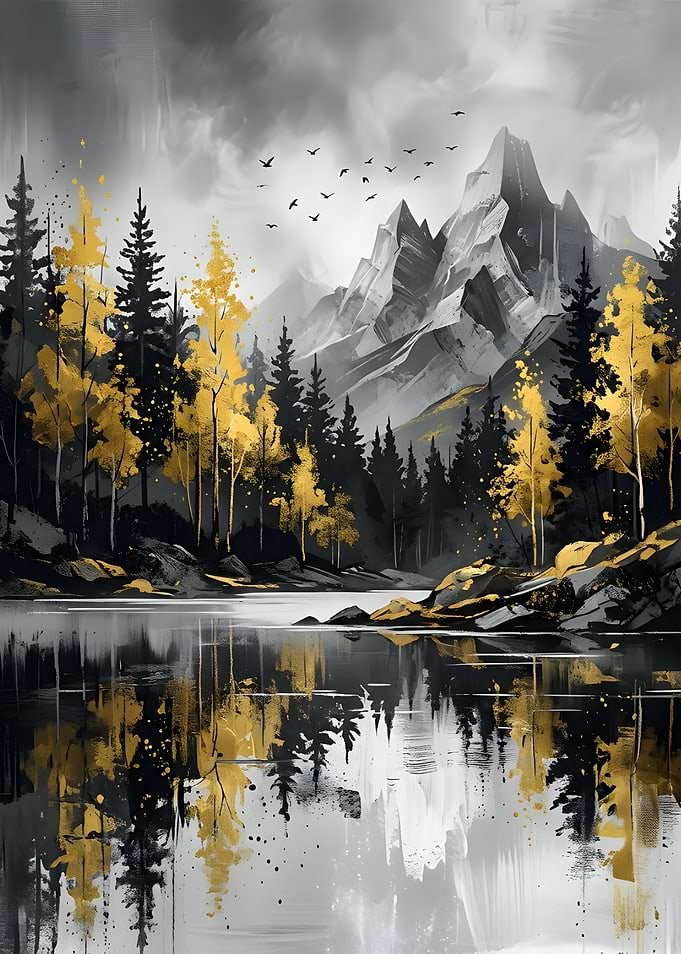 Golden Forest Reflection Landscape