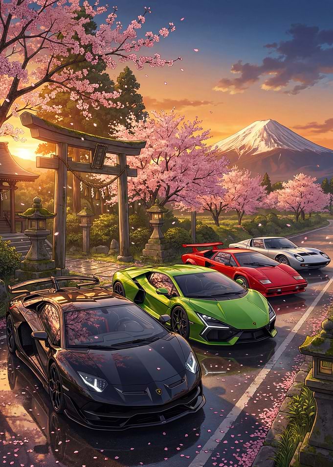 Lamborghini Mount Fuji with Cherry Blossoms