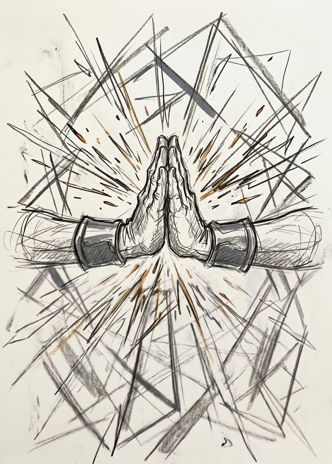 Praying Hands with Energetic Rays