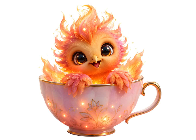 Cute Baby Phoenix in a Teacup