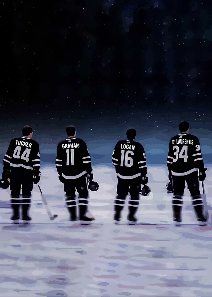 Hockey Players on Ice Under Stars
