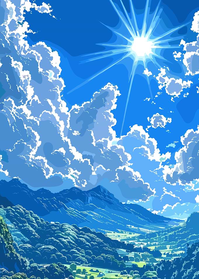 Vibrant Mountain Valley Under a Bright Sun