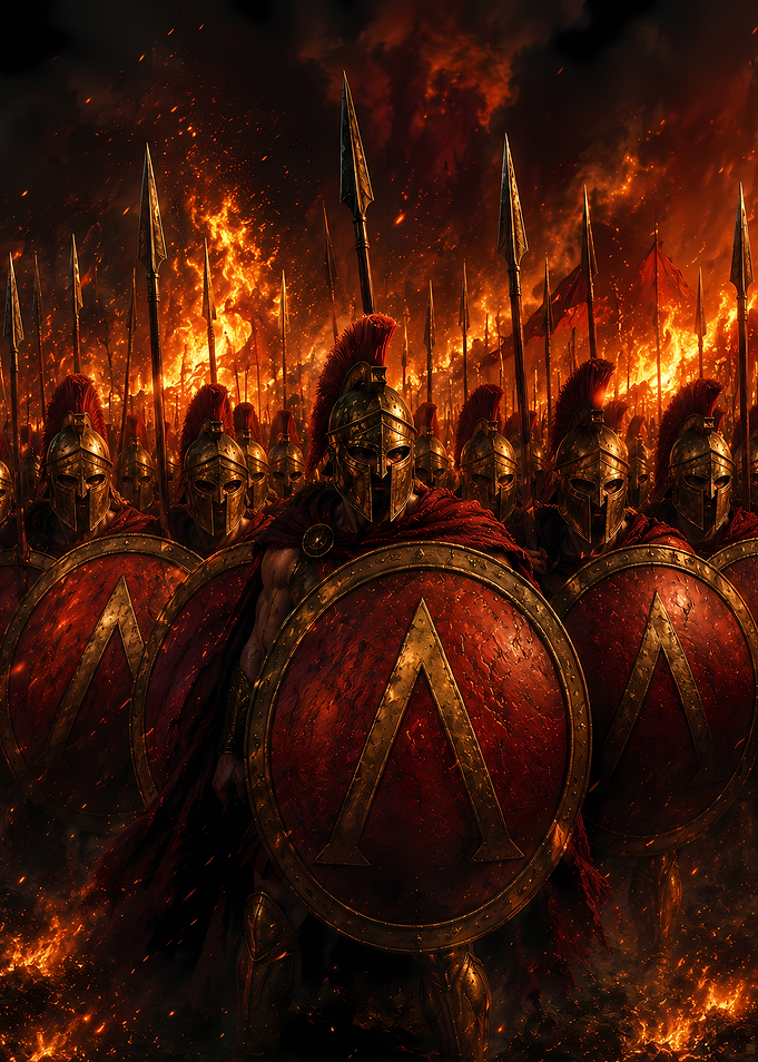 Spartan warriors in battle