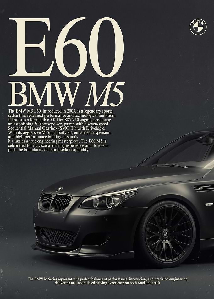 A dark bmw m5 e60 black car Poster