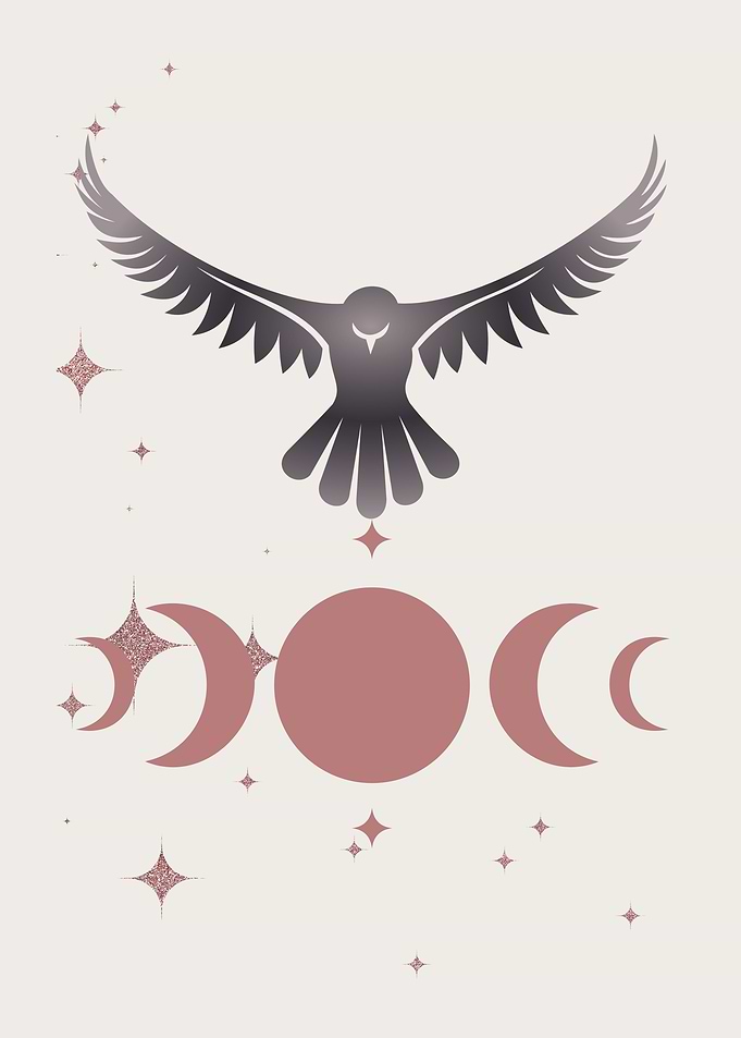 Mystical Bird and Moon Phases