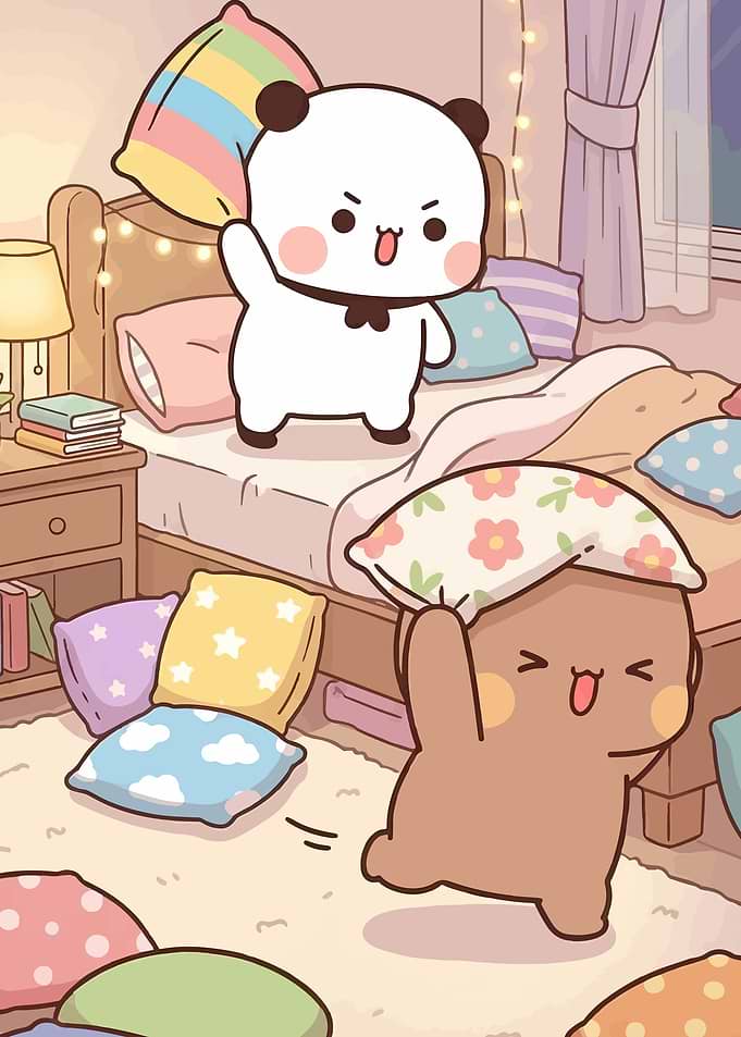 Cute Pandas Having a Pillow Fight