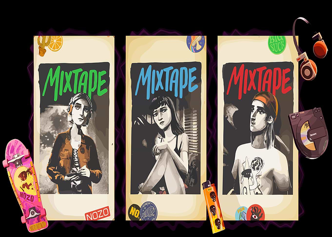 Mixtape Posters with Skater and Music Elements