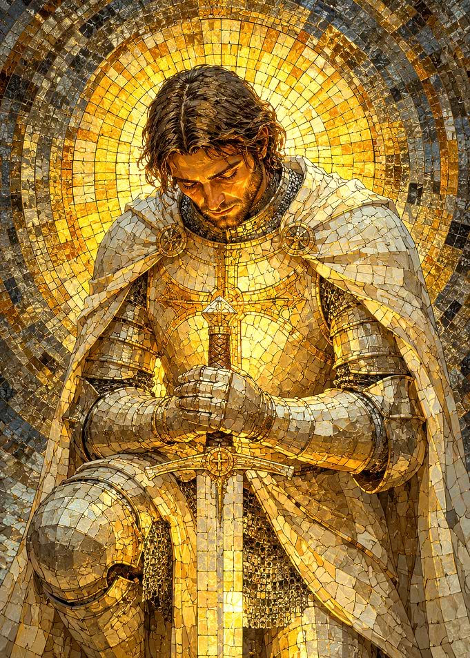 Knight in Golden Armor Praying