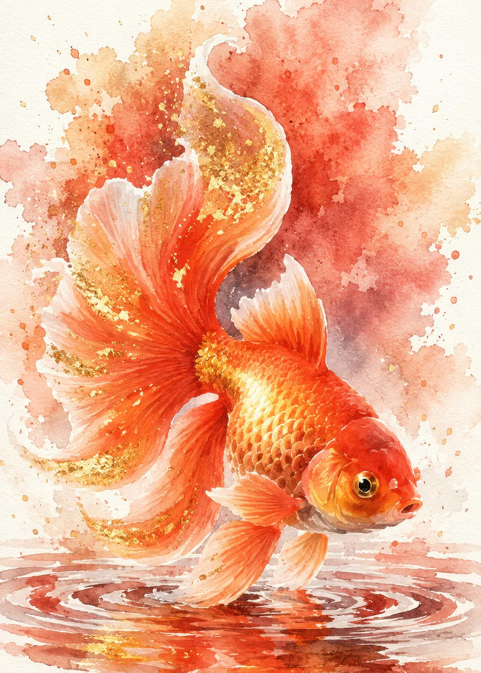 Golden Koi Fish Watercolor Painting