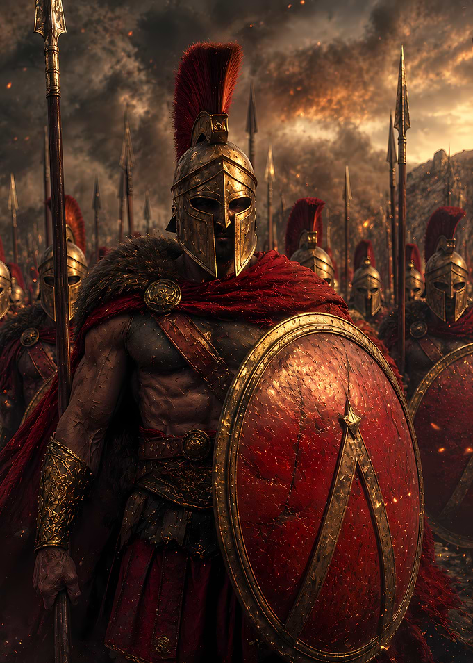 Spartan warriors in battle