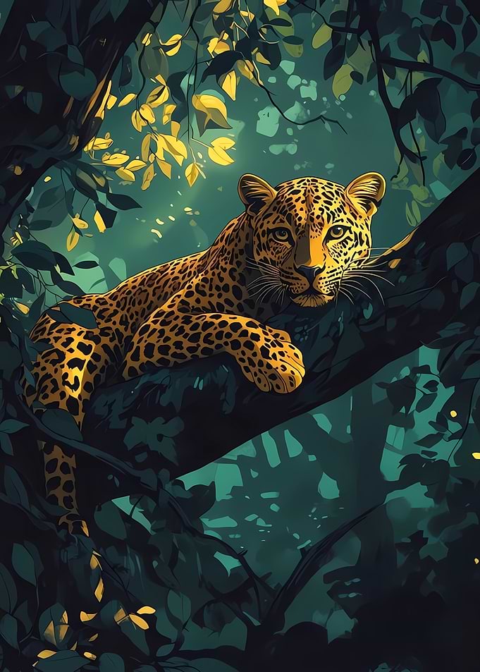 Leopard resting on a tree branch