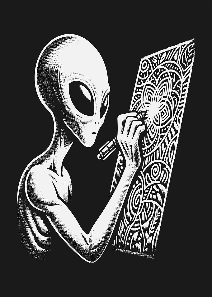 Alien Drawing Intricate Pattern