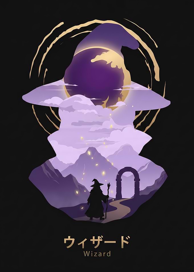 Wizard Silhouette in Magical Landscape