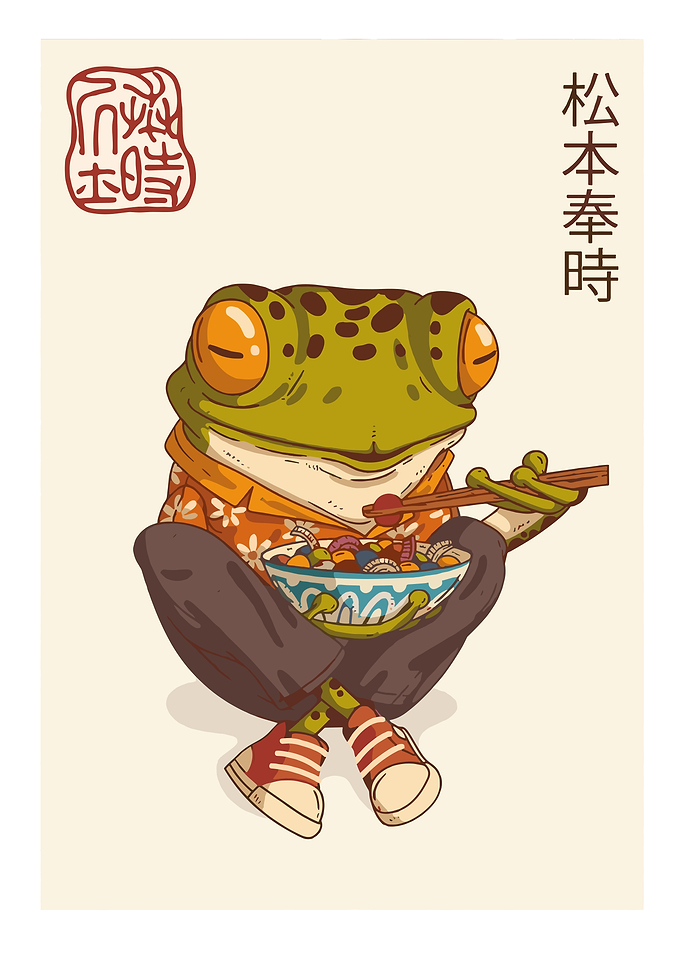 Frog Eating Noodles with Chopsticks