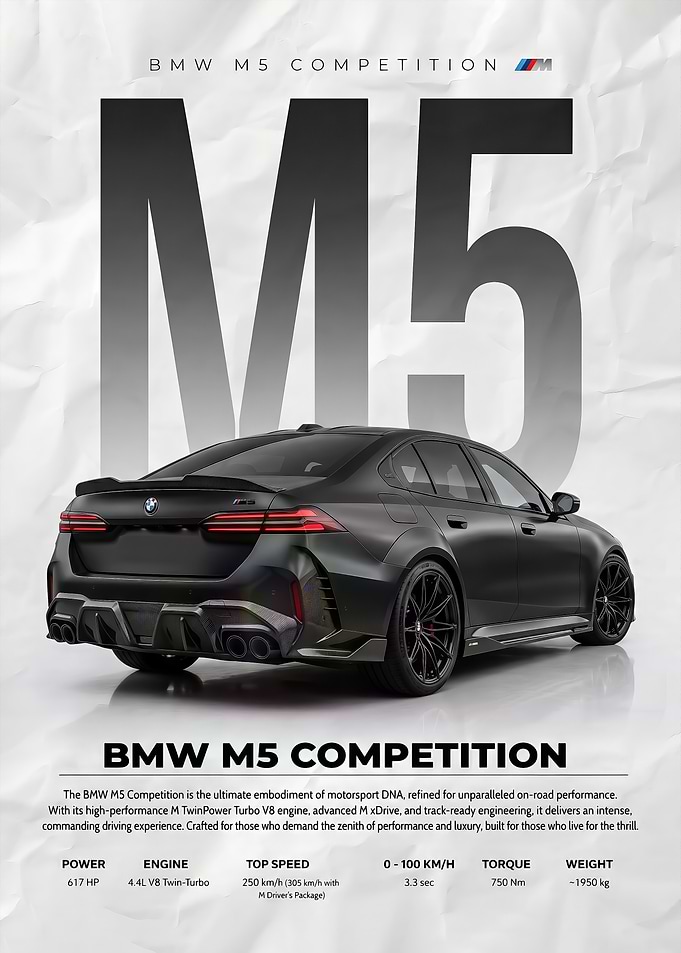 sleek back black bmw m5 g90 Poster