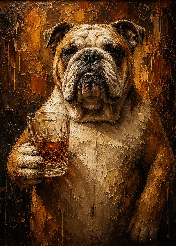Bulldog with a Drink