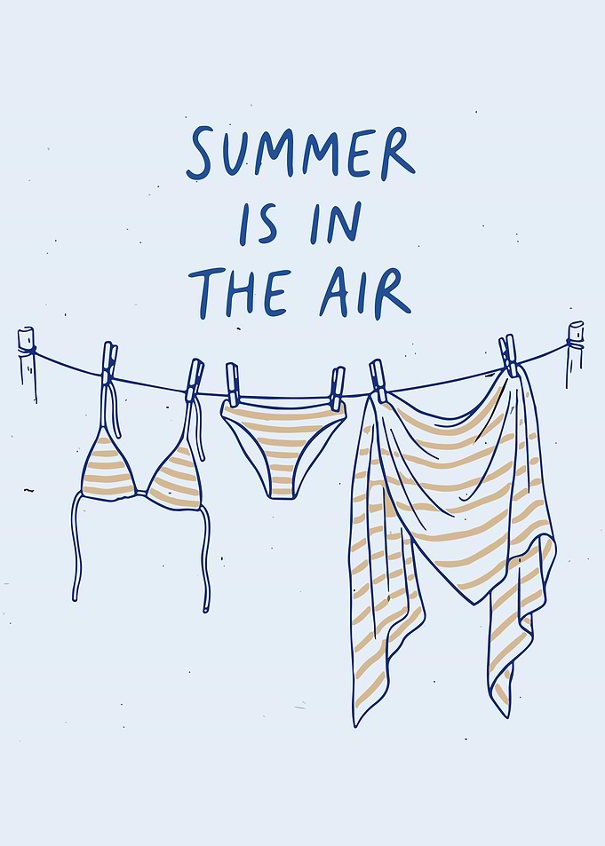 Summer Is In The Air Bikini Clothesline Wall Art | Coastal Summer Poster
