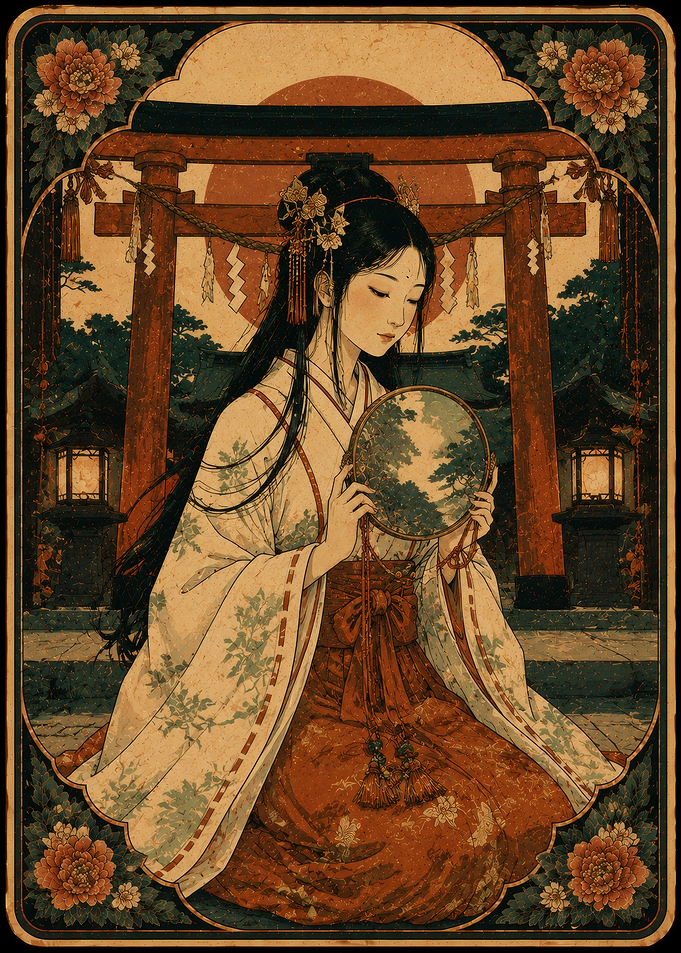 Geisha with Mirror at Shrine Tarot Card