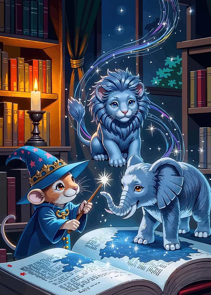 Magical Creatures Reading a Spellbook