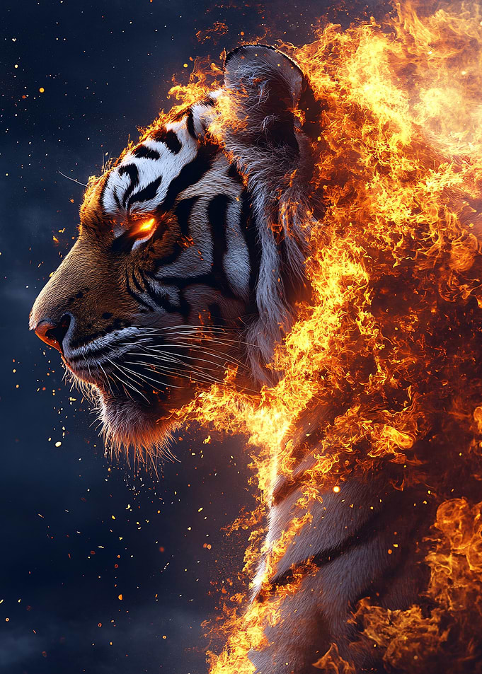 Tiger engulfed in flames