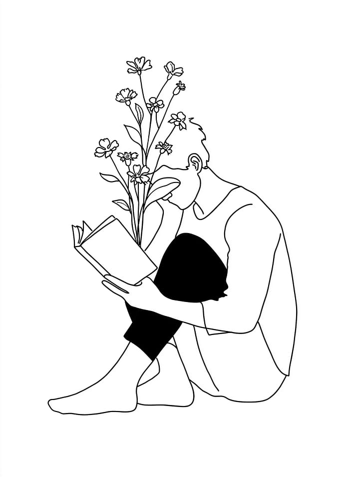 Person Reading Among Flowers