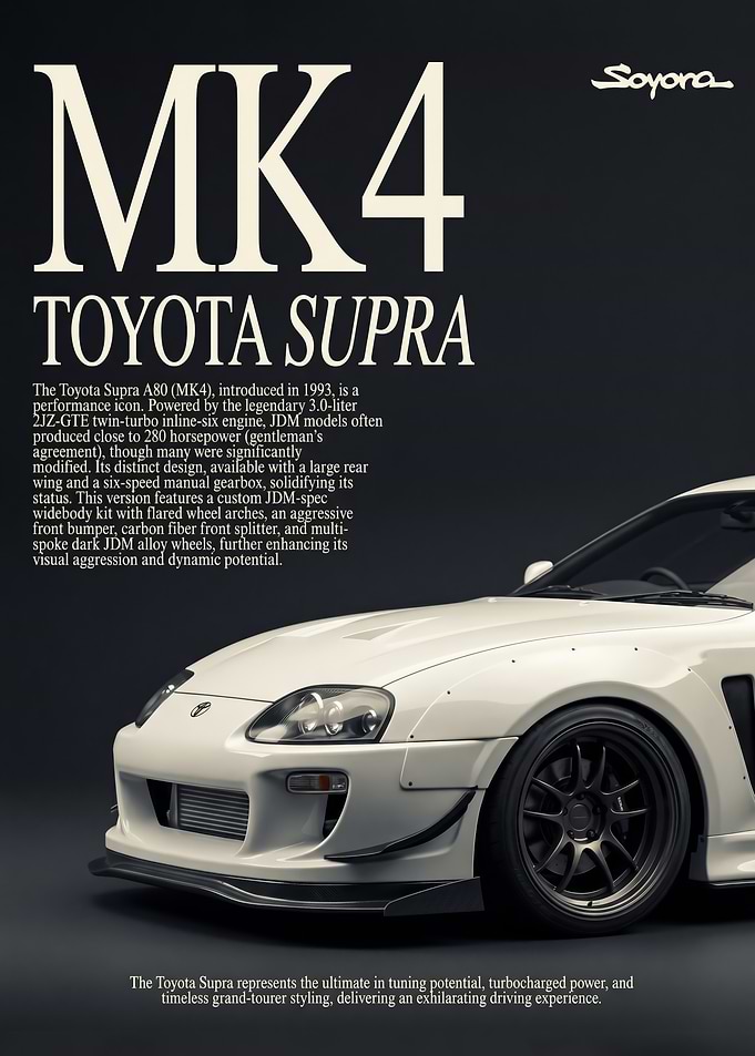 striking white toyota supra mk4 jdm car poster