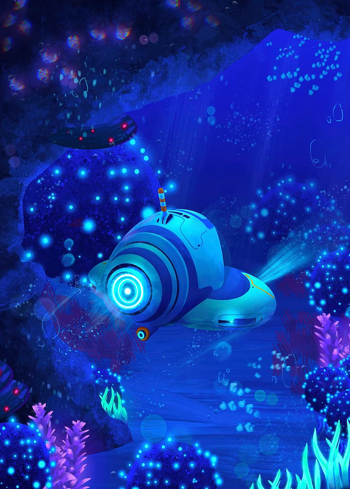 Subnautica Seamoth in Bioluminescent Cave