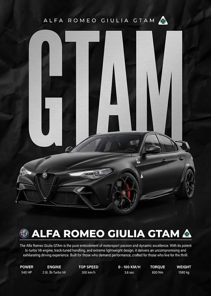A sleek matte black romeo giulia gtam Poster