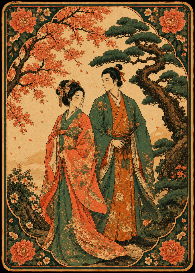 Couple in Traditional Japanese Attire Tarot Card
