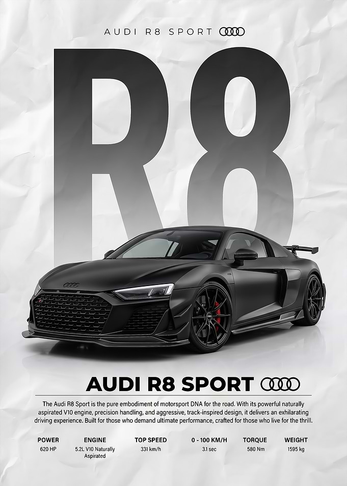 sleek black audi r8 sport Car Poster