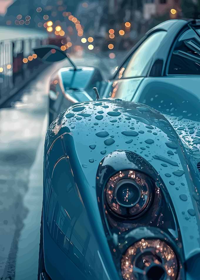 Wet Blue Sports Car Headlight