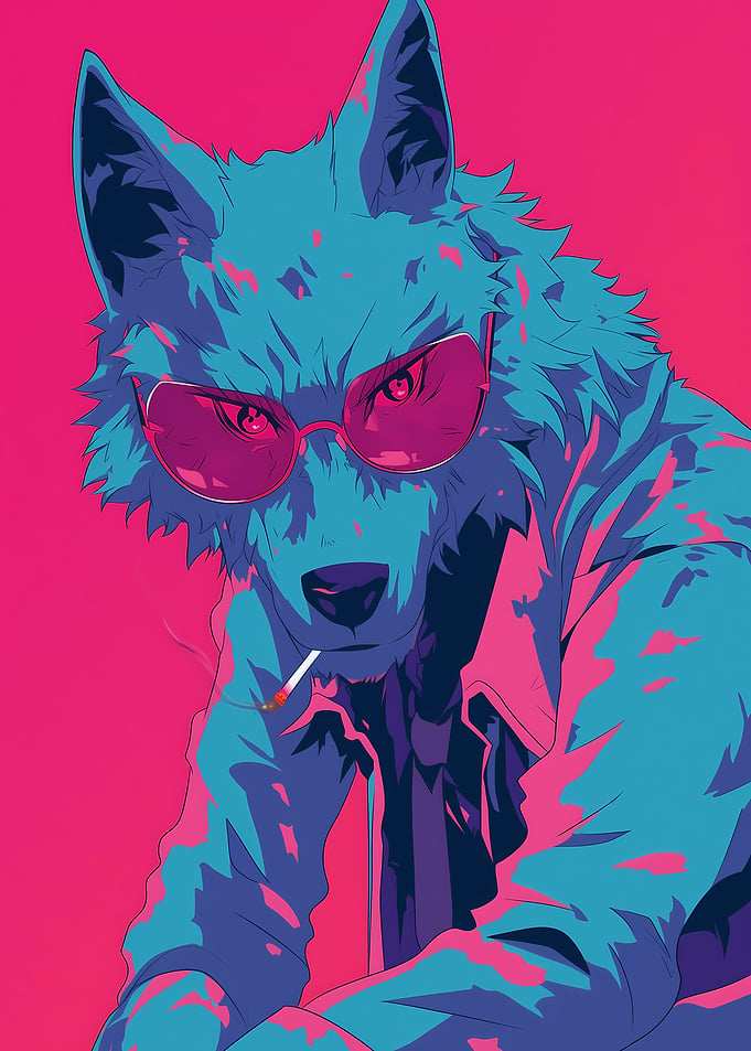 Cool Wolf Smoking with Sunglasses